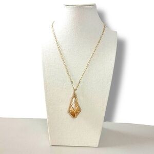 Free People Ariana Ost Caged Crystal Pendant Necklace Gold Bohemian Artisanal